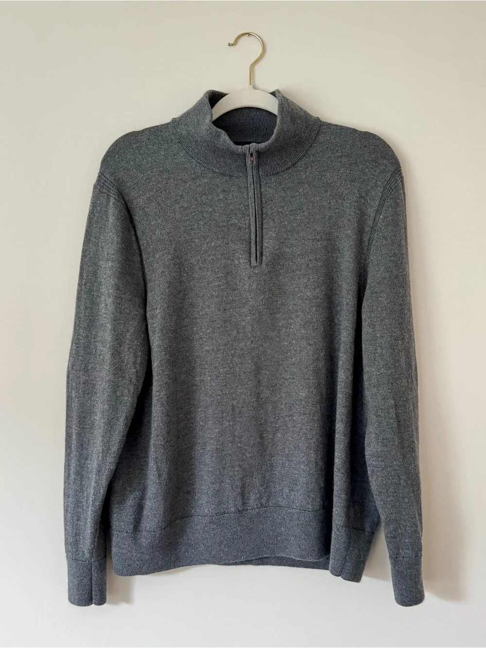 Banana Republic Italian Merino Half-Zip Sweater, Heather Charcoal Grey – Size XL